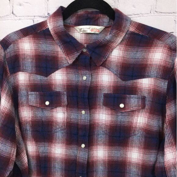 Cumberland Outfitters by Ely Western Cowboy Pearl Snap Plaid Cotton Flannel XL - Picture 2 of 13